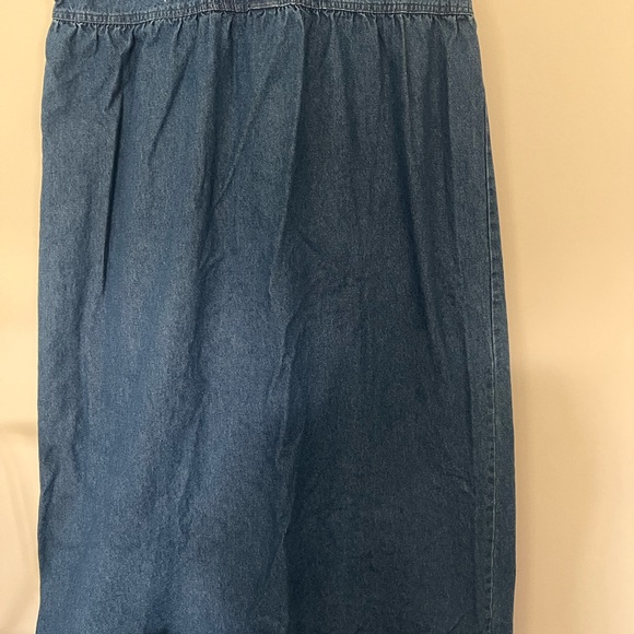 Premier International Denim Jumper Dress Xl W Embroidered Floral Bib Front Vtg - Picture 2 of 6